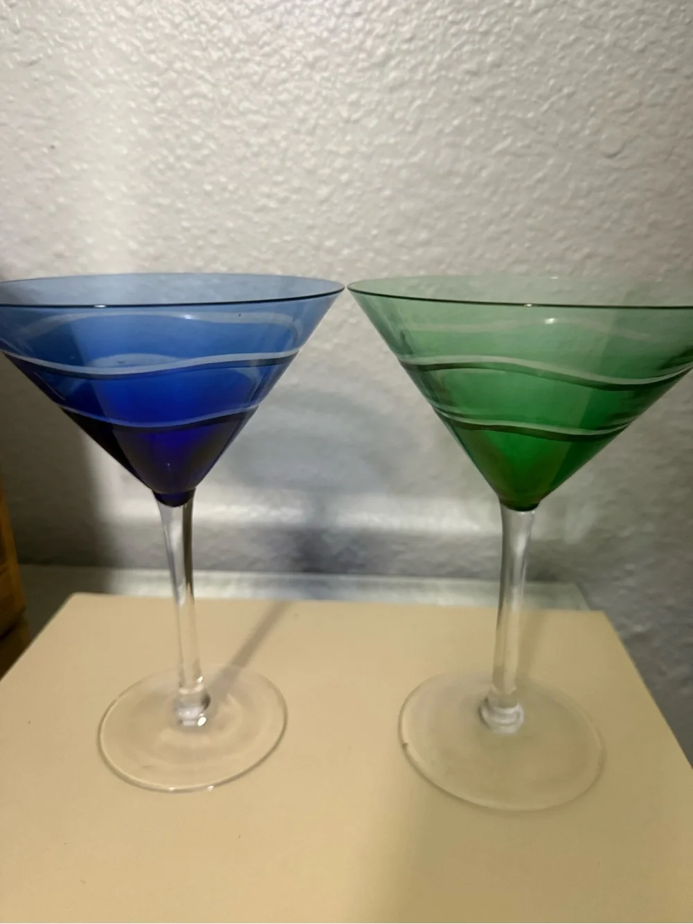 Pier 1 Blue and Green Wave Band Martini Glasses